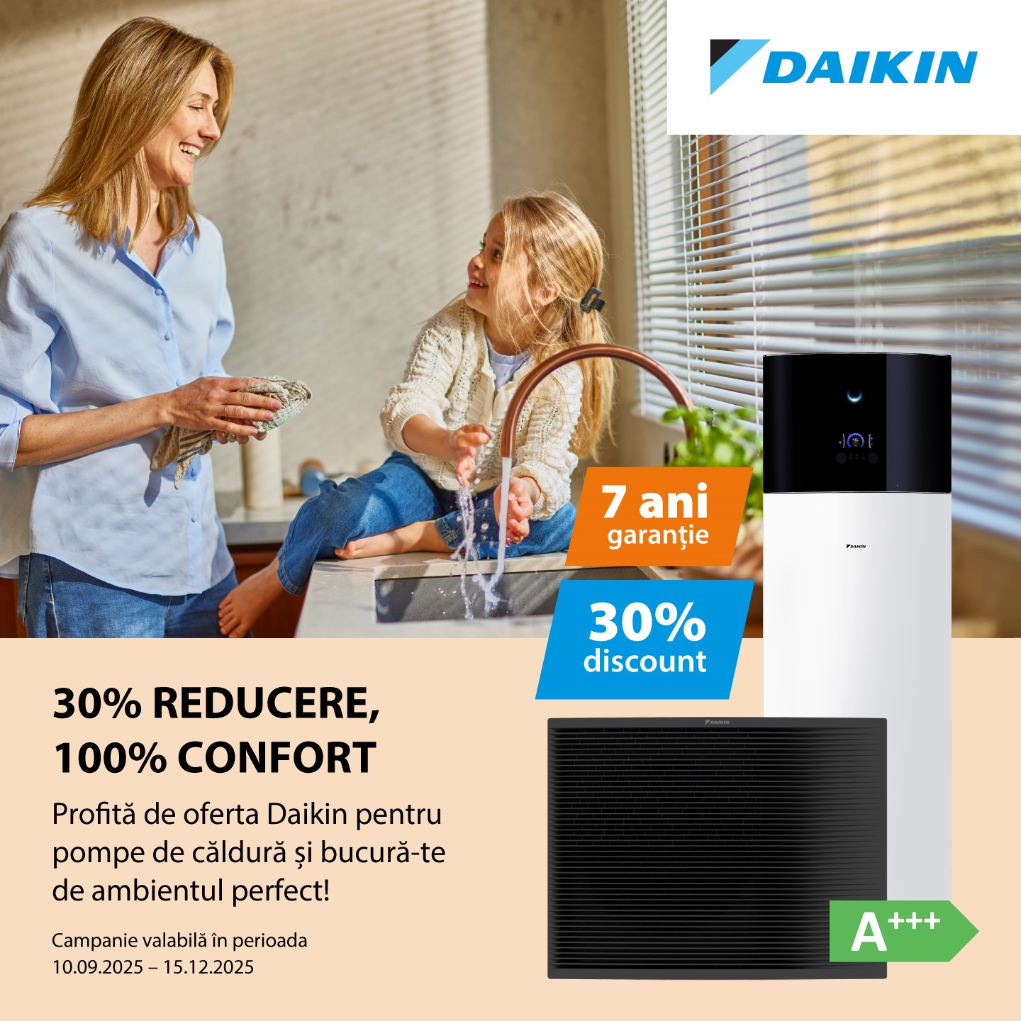 Promoție Daikin: pompe de căldură - 30% reducere, 7 ani garanție